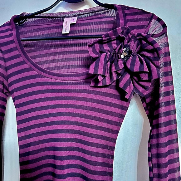 Sexy Soft Sweet Pea Purple Striped Semi-Sheer Mini Dress + Fabric Flower Detail! - Picture 8 of 9